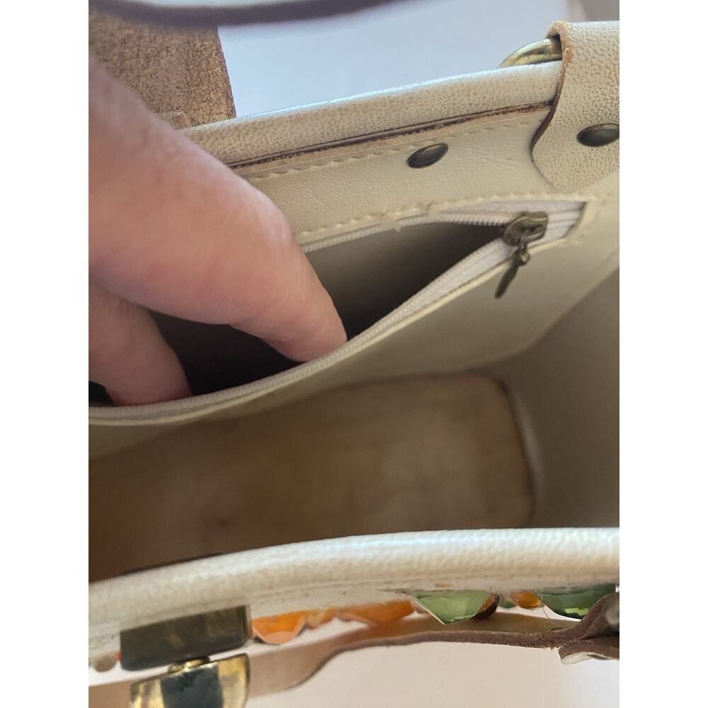 VTG Collin MCM Purse Handbag Flower Canvas Blossoms-Bright Wood Bottom READ - Picture 11 of 16